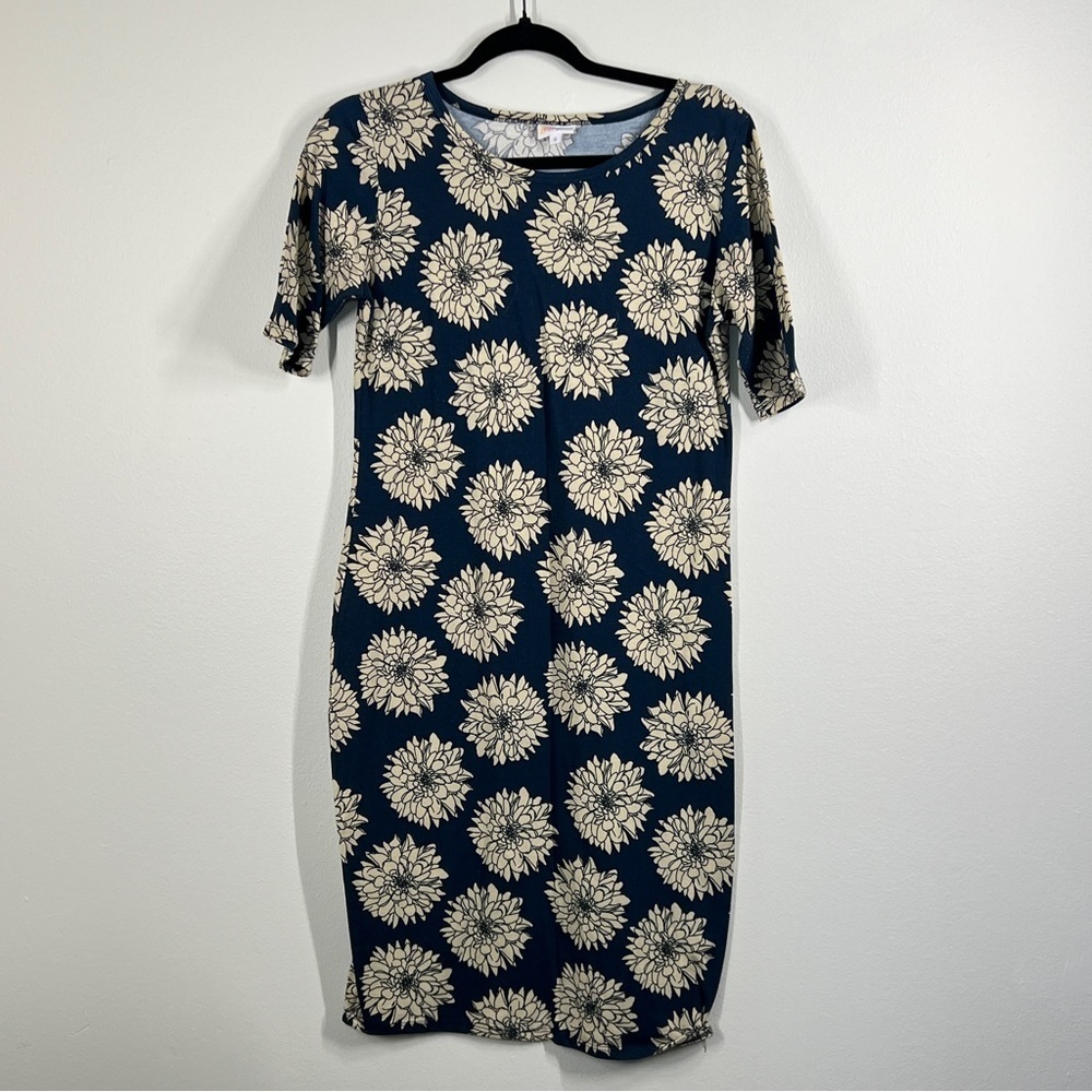 LULAROE women’s size S Blue Floral Short Sleeve  Midi  Dress